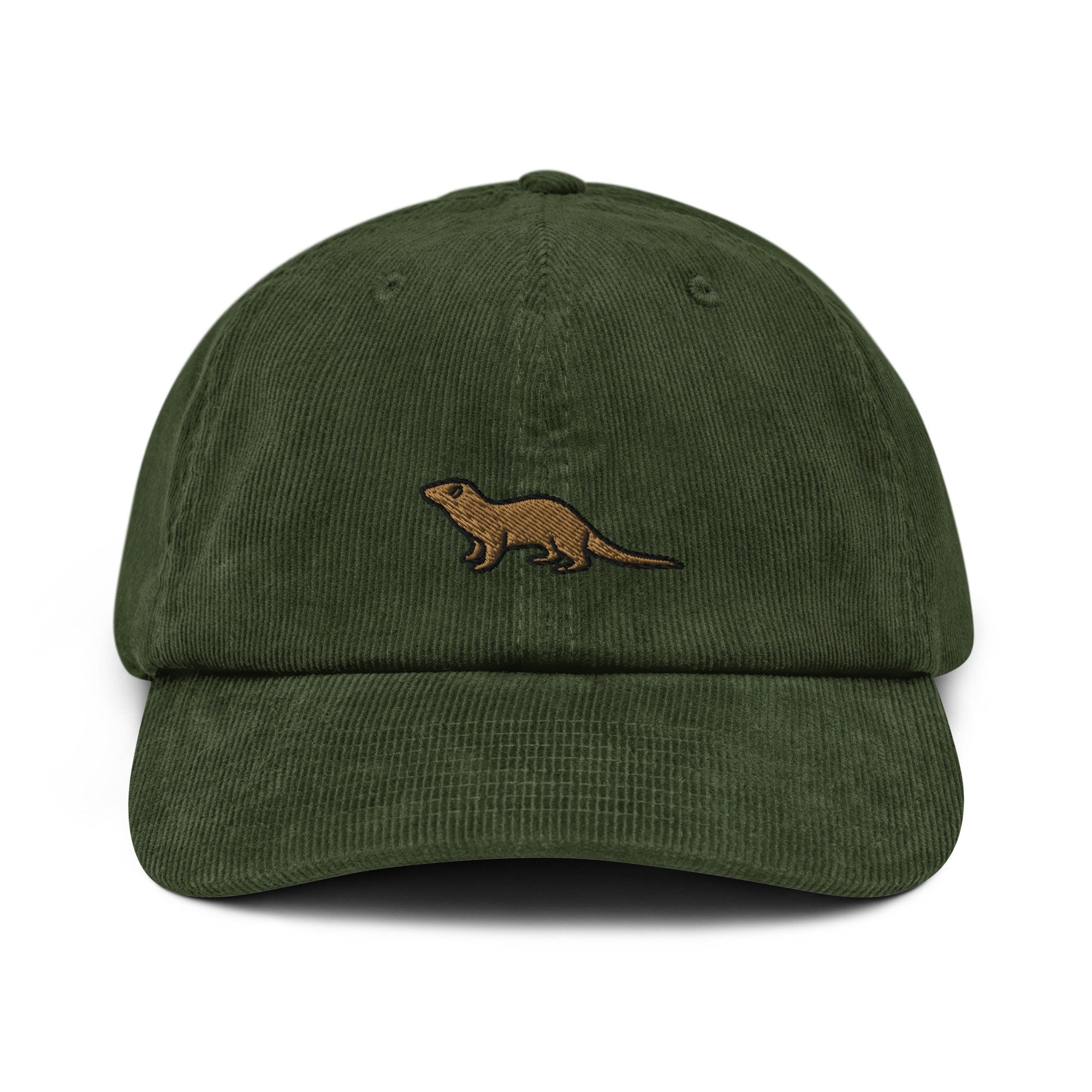 Otter Corduroy Hat, Handmade Embroidered Corduroy Dad Cap - Multiple Colors