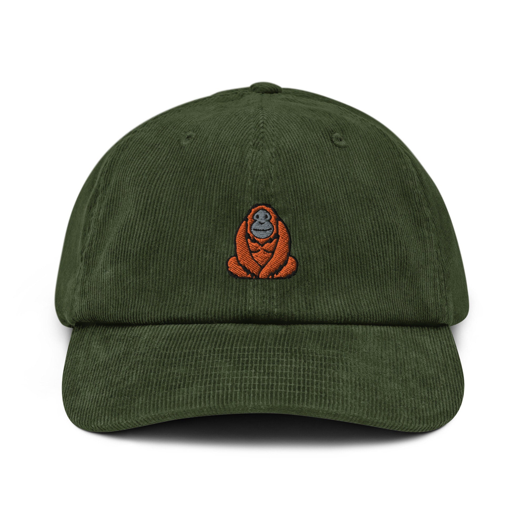 Orangutan Corduroy Hat, Handmade Embroidered Corduroy Dad Cap - Multiple Colors