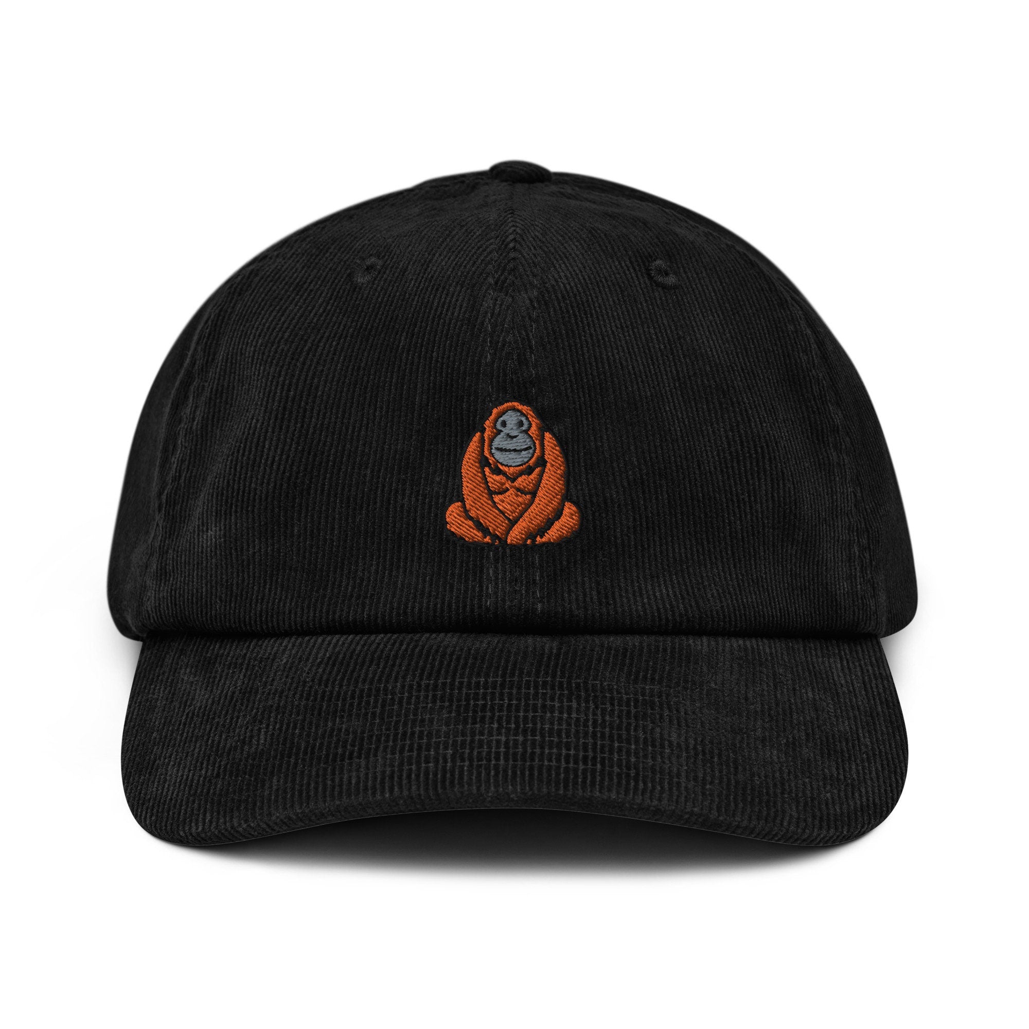 Orangutan Corduroy Hat, Handmade Embroidered Corduroy Dad Cap - Multiple Colors
