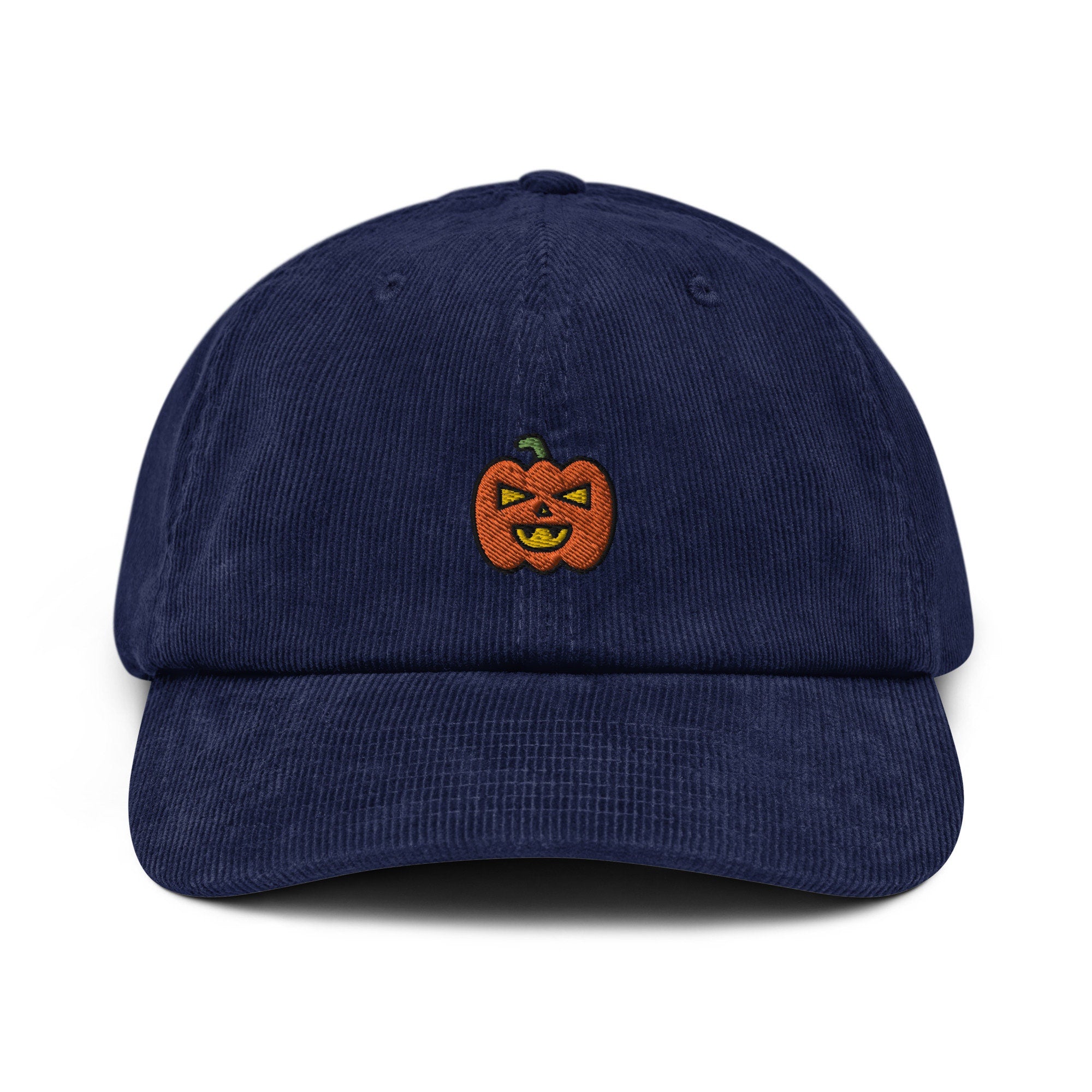 Jack O' Lantern Corduroy Hat, Handmade Embroidered Corduroy Dad Cap - Multiple Colors