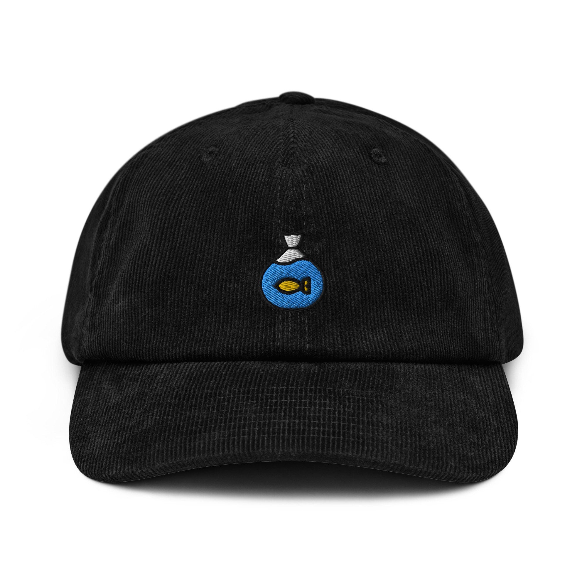 Goldfish Corduroy Hat, Pet Fish Handmade Embroidered Corduroy Dad Cap - Multiple Colors