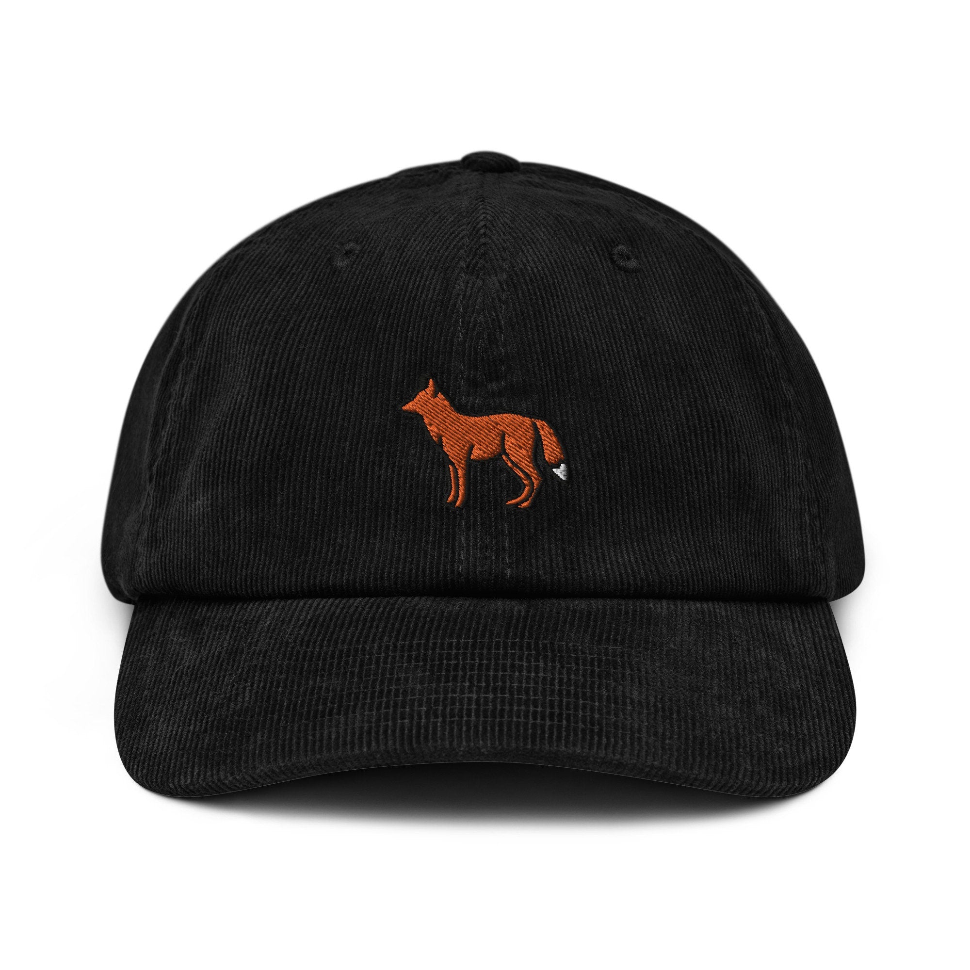 Fox Corduroy Hat, Handmade Embroidered Corduroy Dad Cap - Multiple Colors