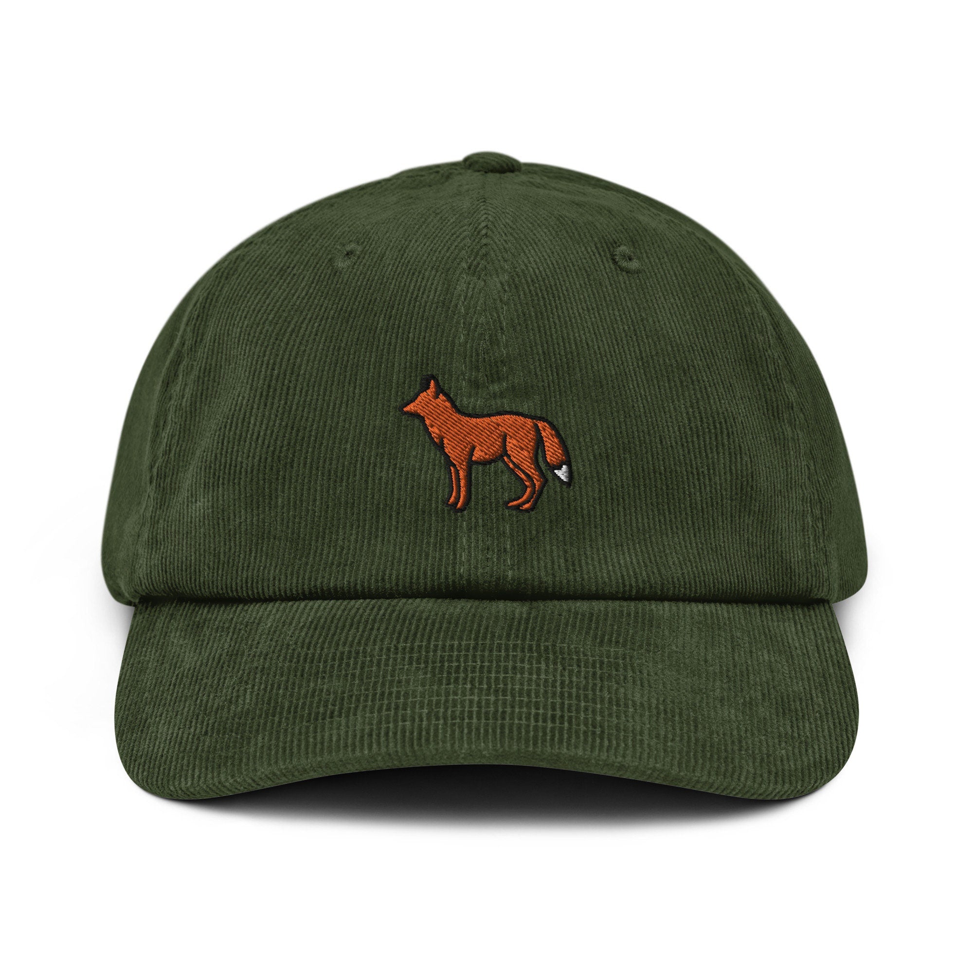 Fox Corduroy Hat, Handmade Embroidered Corduroy Dad Cap - Multiple Colors