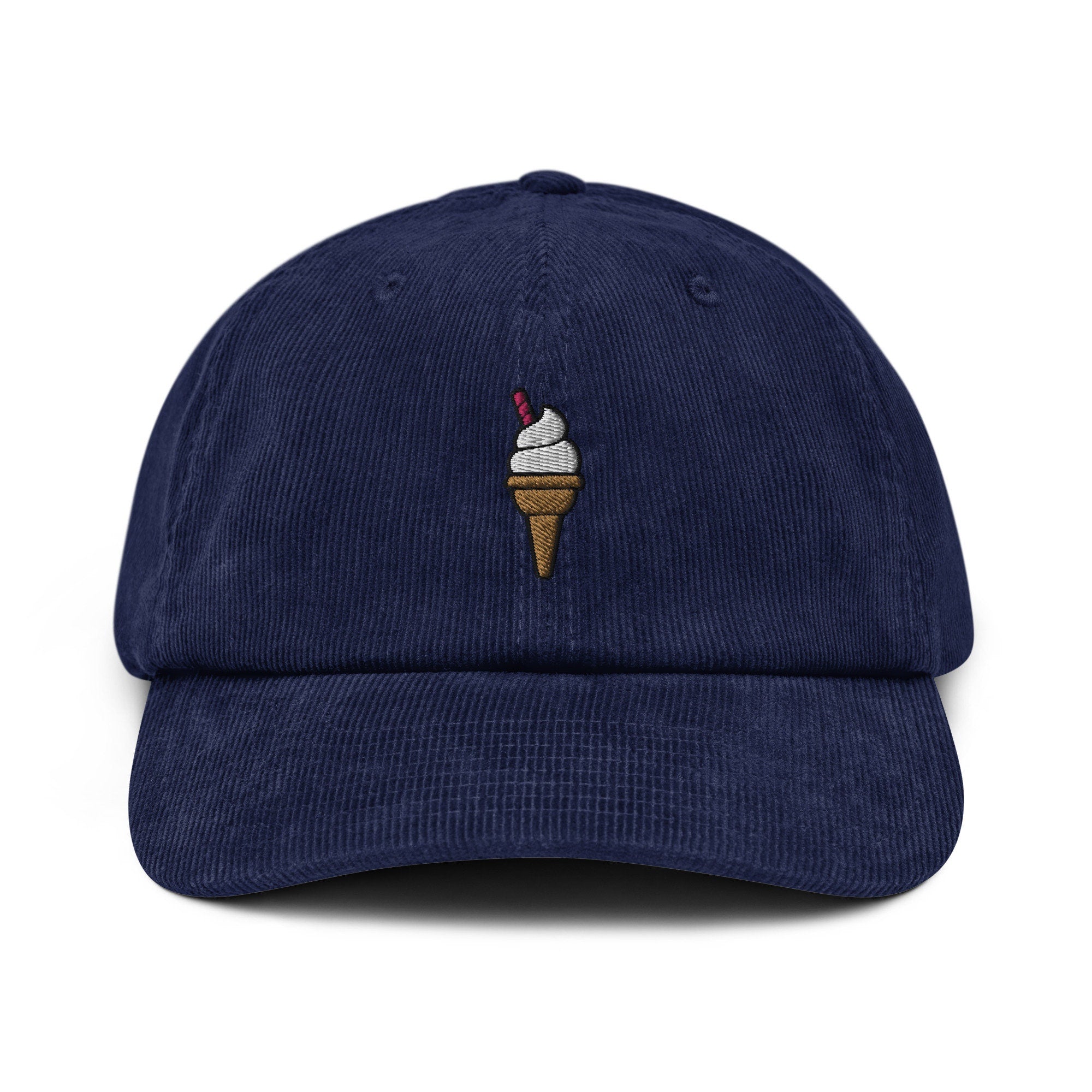 Ice Cream Cone Corduroy Hat, Handmade Embroidered Corduroy Dad Cap - Multiple Colors