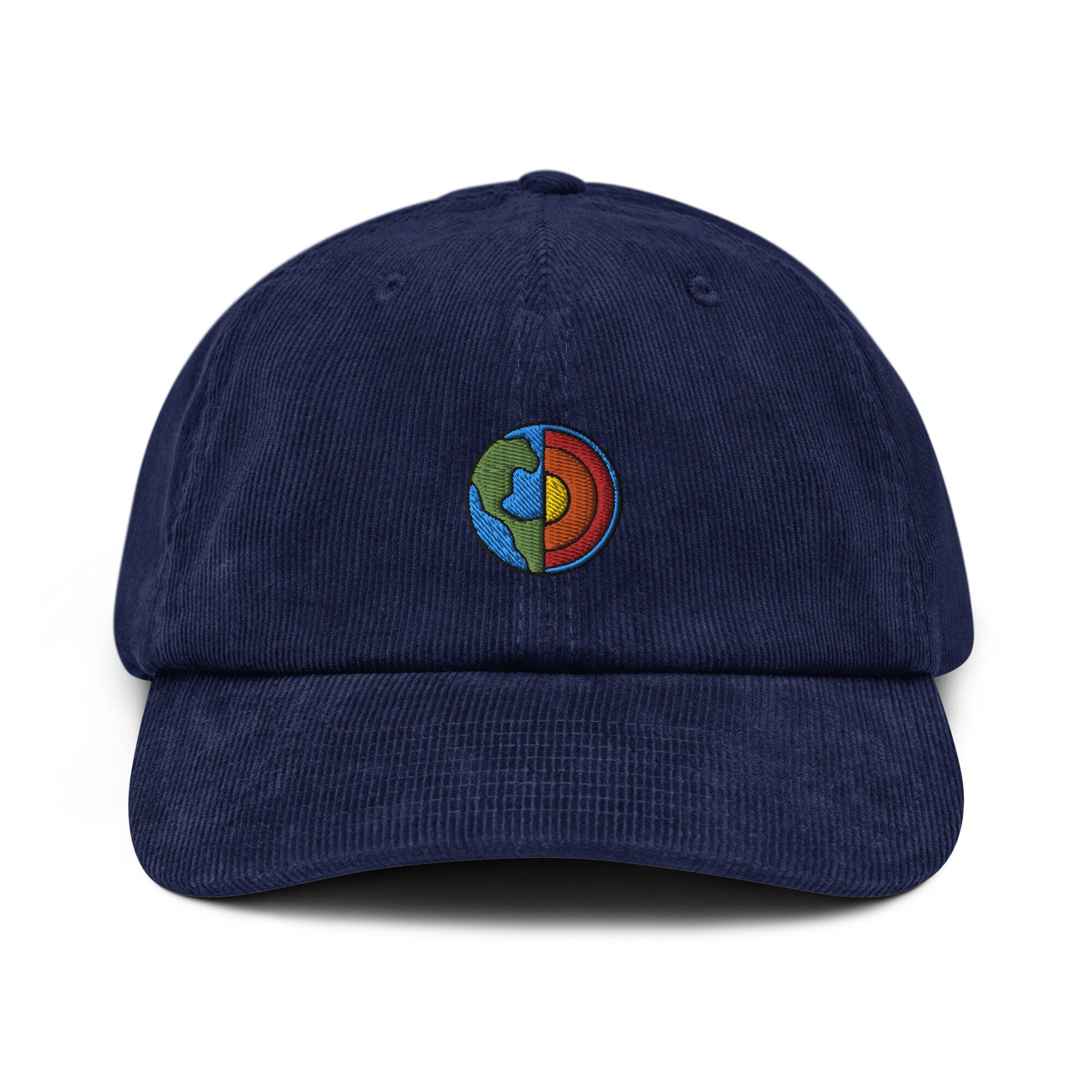 Earth Core Corduroy Hat, Handmade Embroidered Corduroy Dad Cap - Multiple Colors