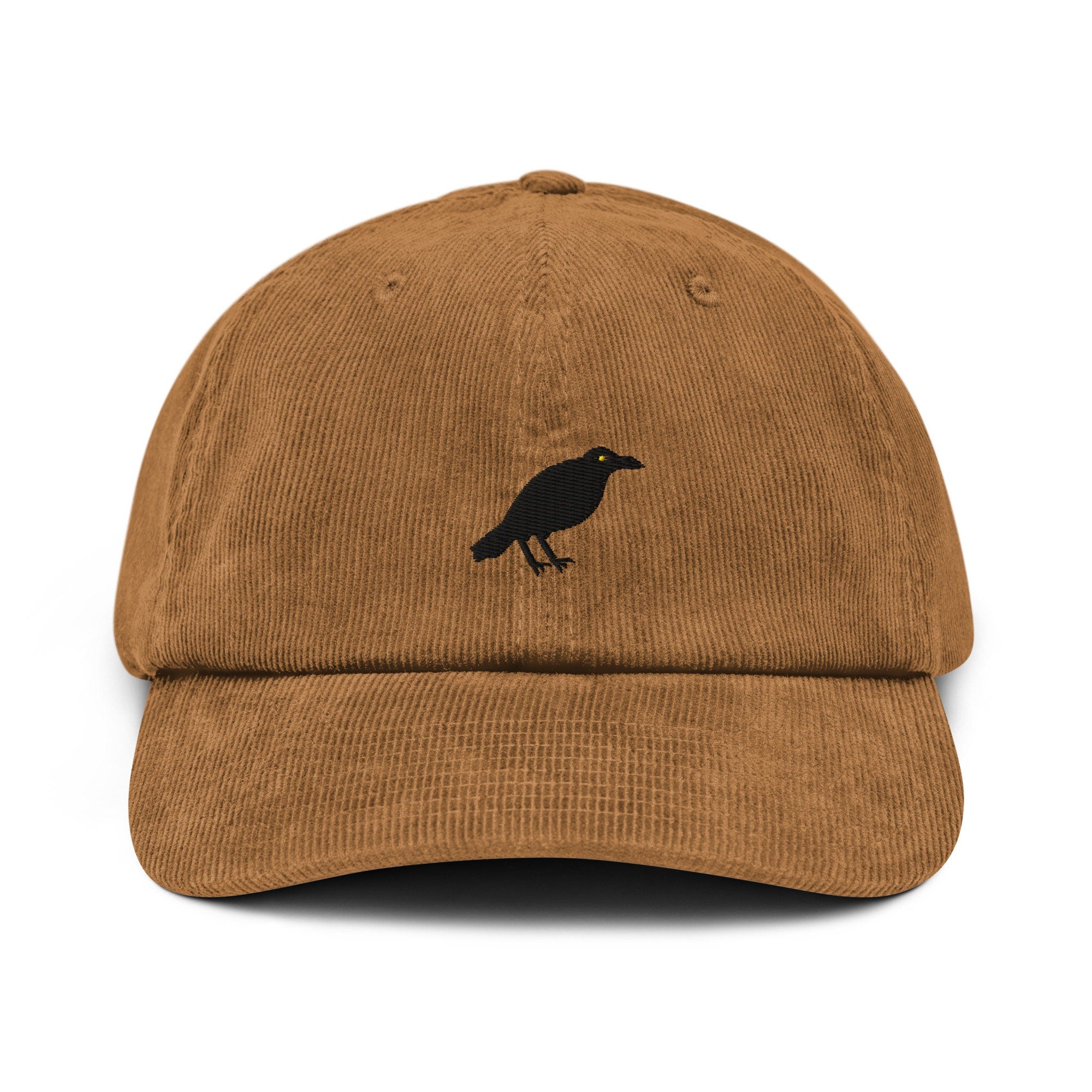 Crow Corduroy Hat, Handmade Embroidered Corduroy Dad Cap - Multiple Colors