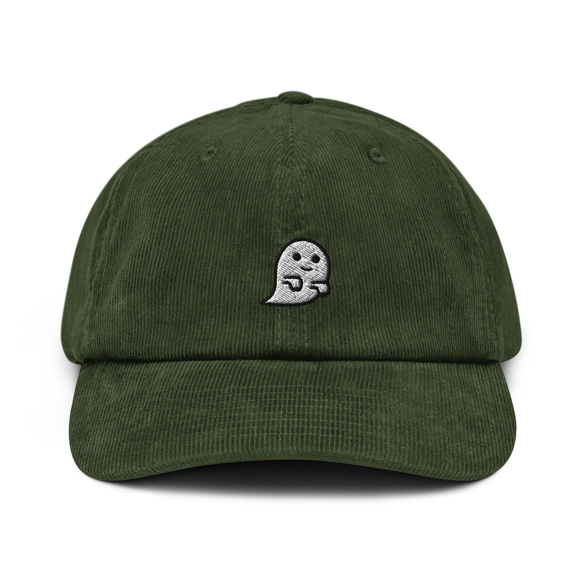 Ghost Corduroy Hat, Handmade Embroidered Corduroy Dad Cap - Multiple Colors