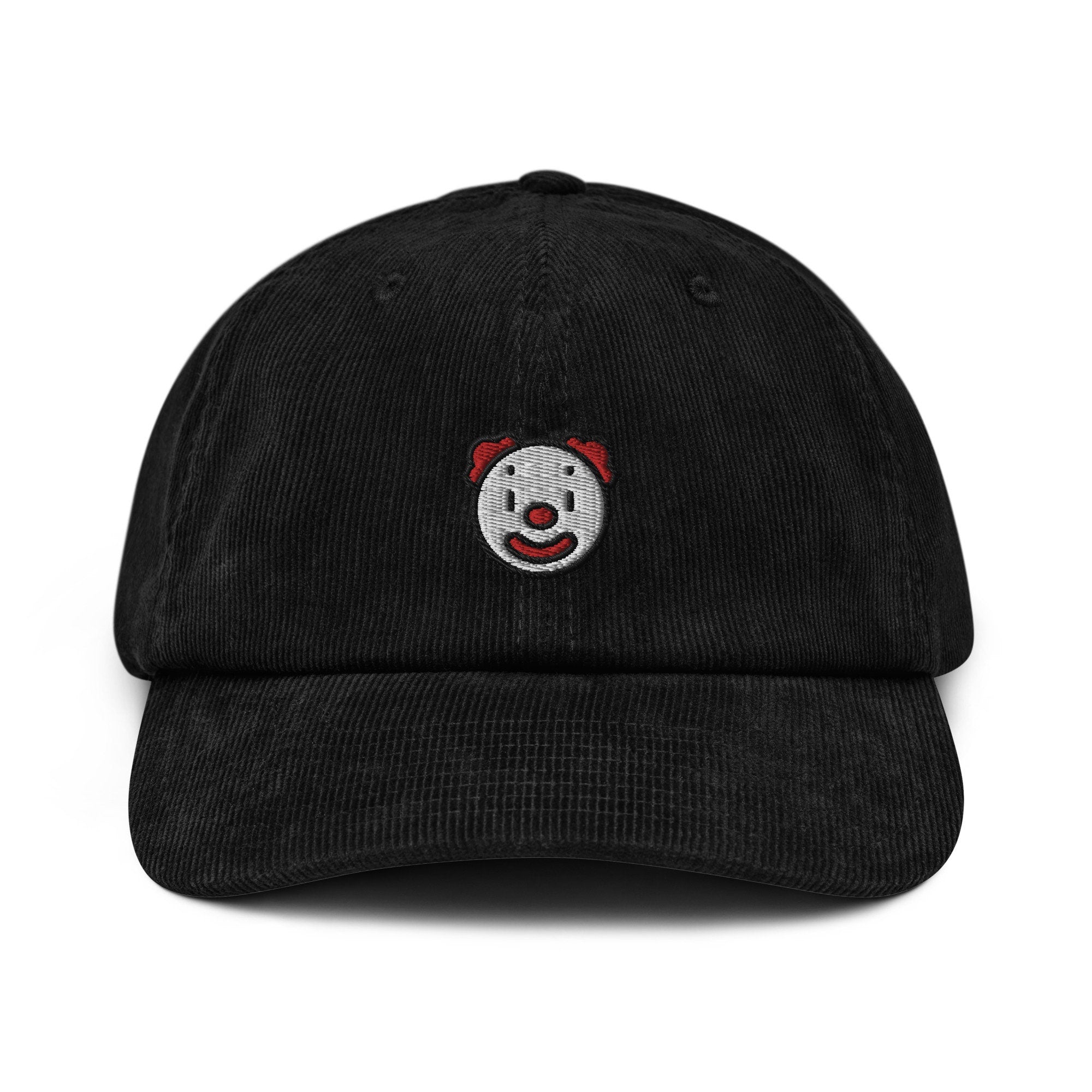 Clown Emoji Corduroy Hat, Handmade Embroidered Corduroy Dad Cap - Multiple Colors