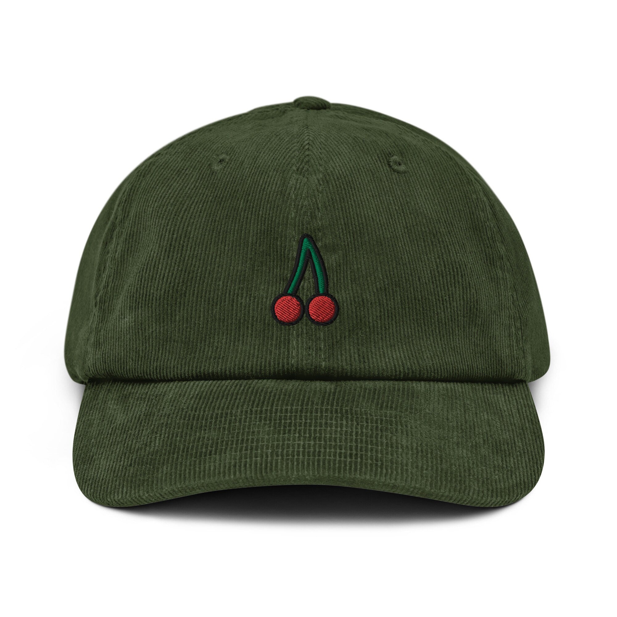 Cherries Corduroy Hat, Handmade Embroidered Corduroy Dad Cap - Multiple Colors