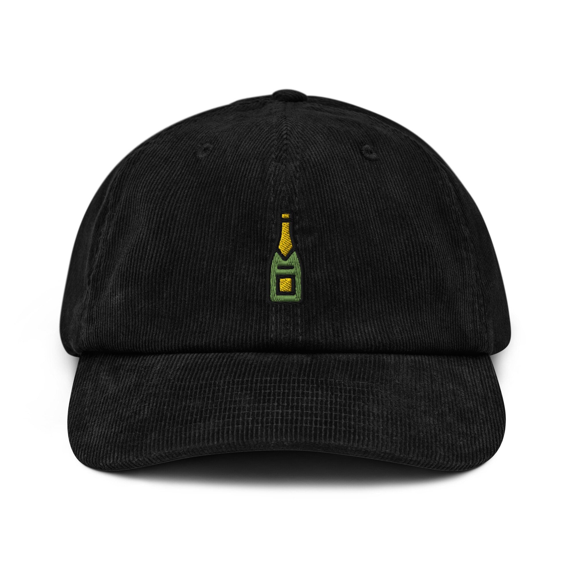 Champagne Bottle Celebration Corduroy Hat, Handmade Embroidered Corduroy Dad Cap - Multiple Colors