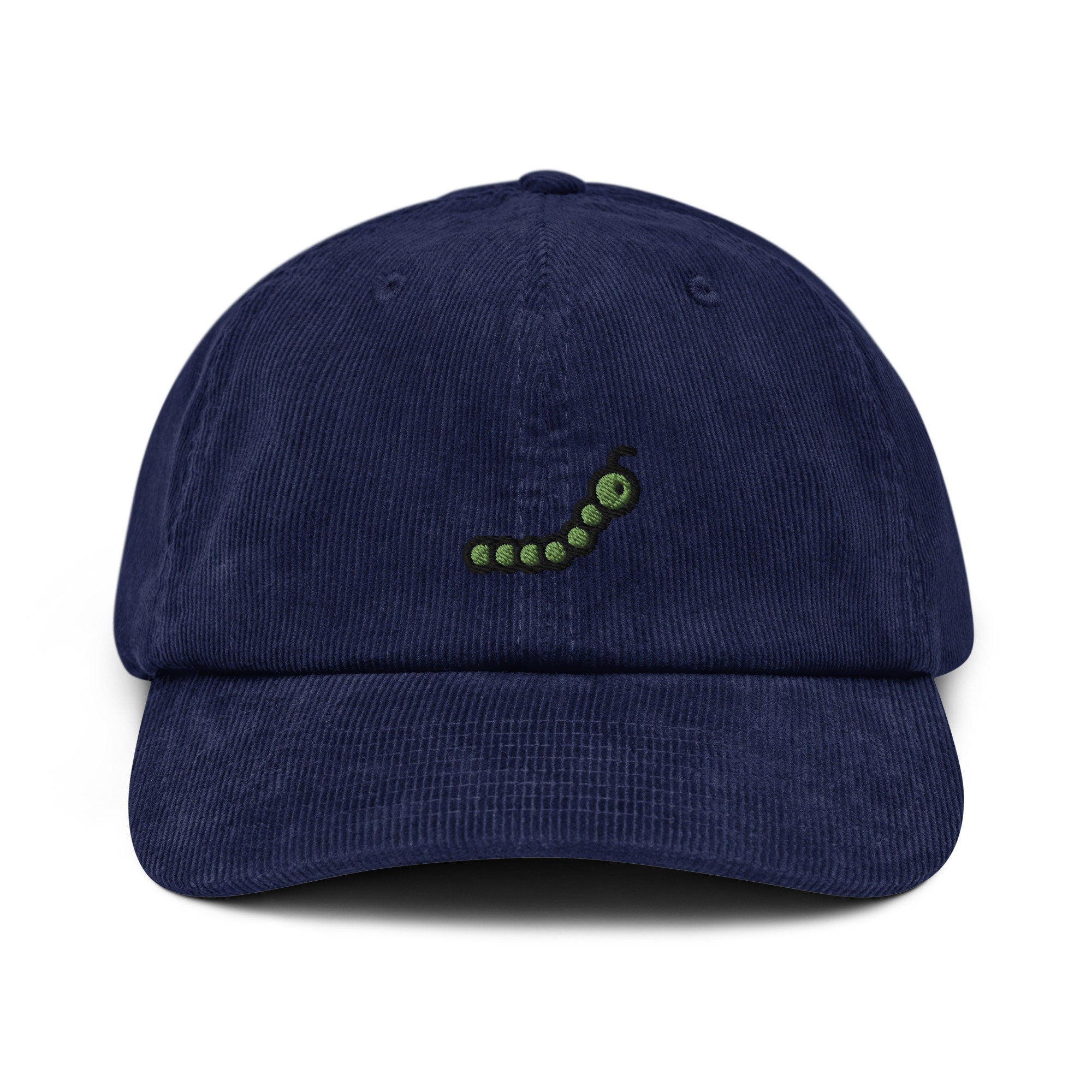 Caterpillar Corduroy Hat, Handmade Embroidered Corduroy Dad Cap - Multiple Colors