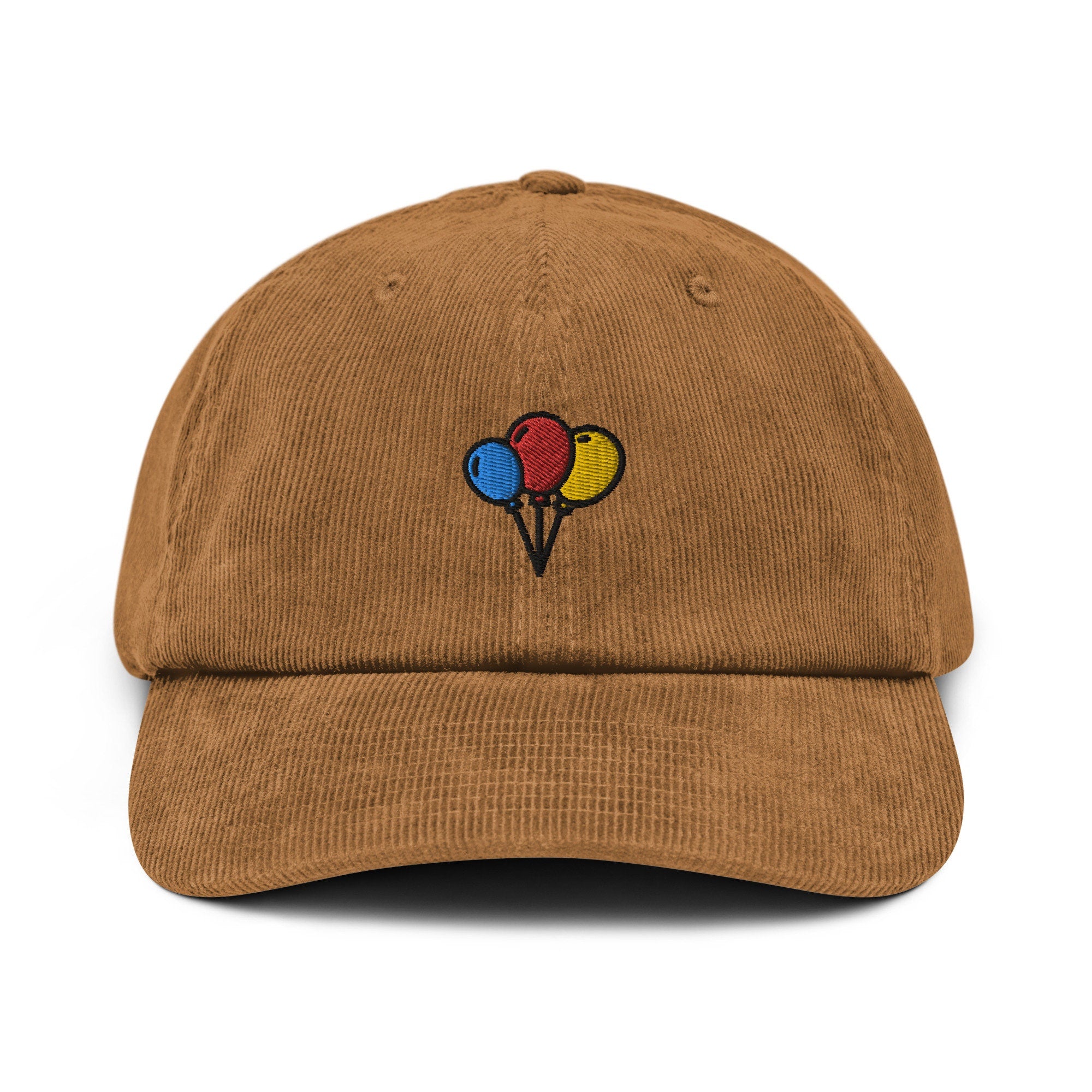 Balloons Corduroy Hat, Handmade Embroidered Corduroy Dad Cap - Multiple Colors