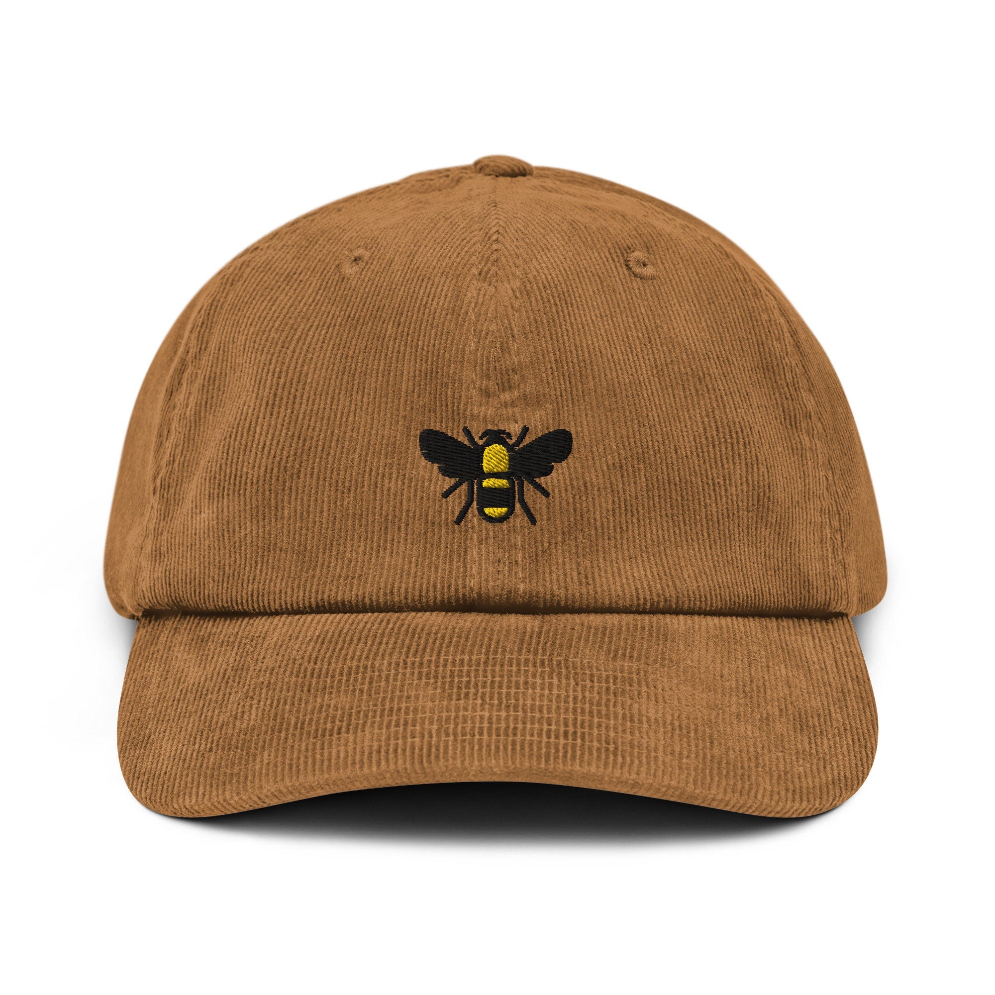Bee Corduroy Hat, Handmade Embroidered Corduroy Dad Cap - Multiple Colors