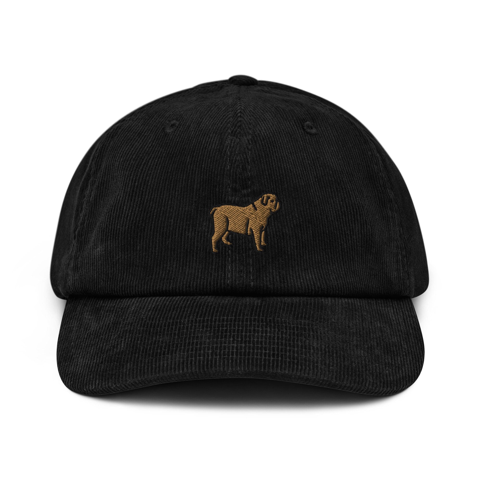 Bulldog Corduroy Hat, Handmade Embroidered Corduroy Dad Cap - Multiple Colors