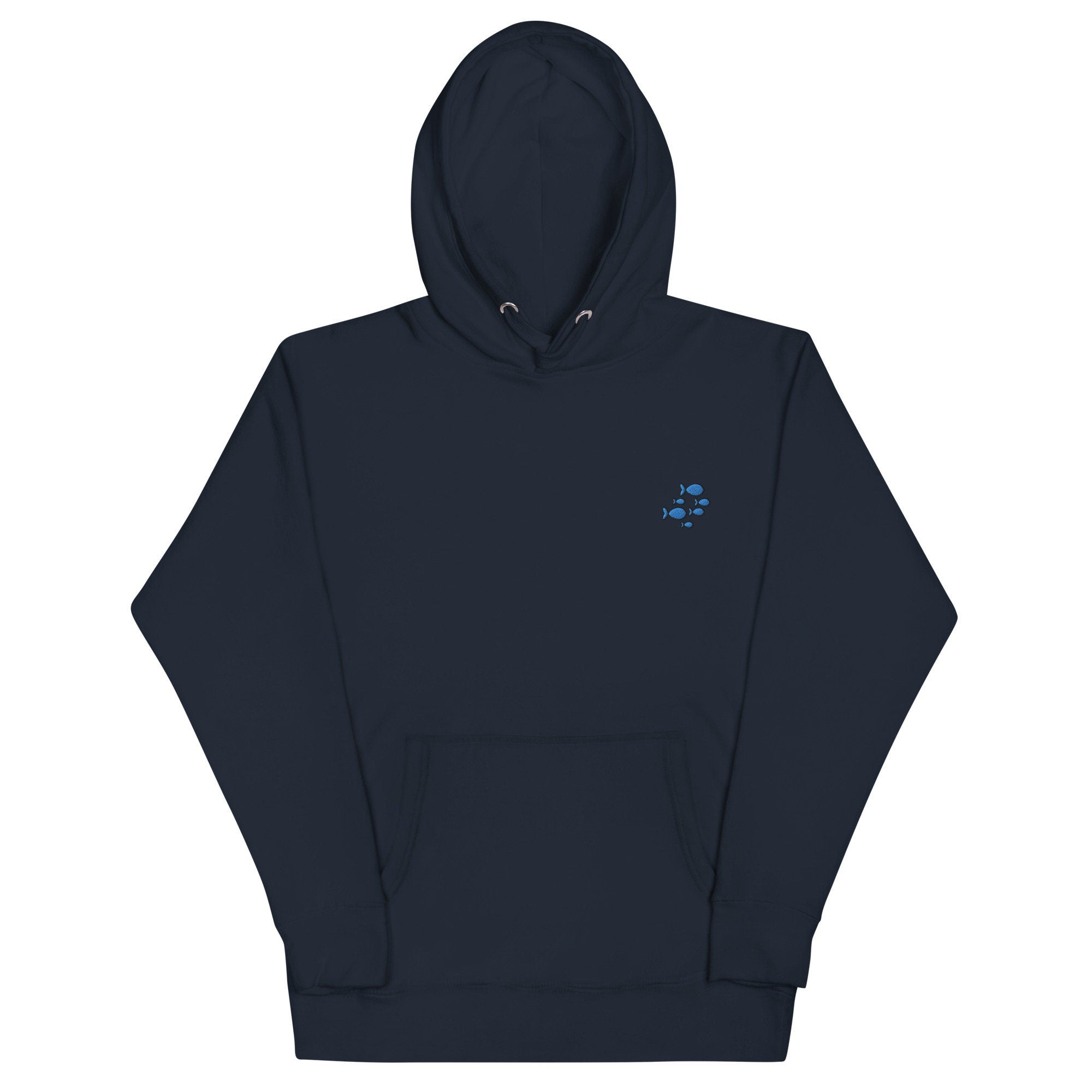 Fish School Unisex Hoodie, Handmade Embroidered Hoodie, Premium Hooded Sweater, Hoodie Embroidery - Multiple Colors