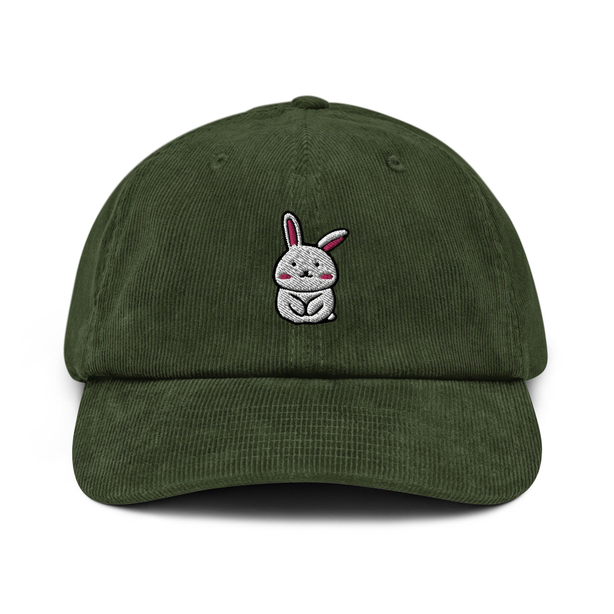 Cute Bunny Rabbit Corduroy Hat, Handmade Embroidered Corduroy Dad Cap - Multiple Colors