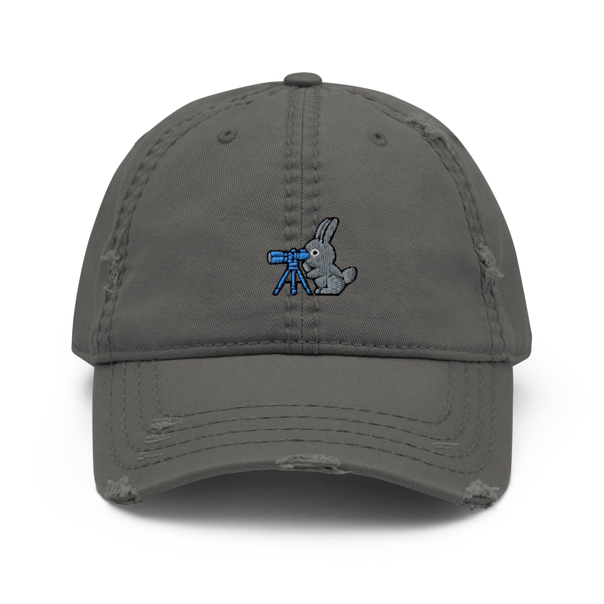 Telescope Bunny Distressed Embroidered Dad Hat