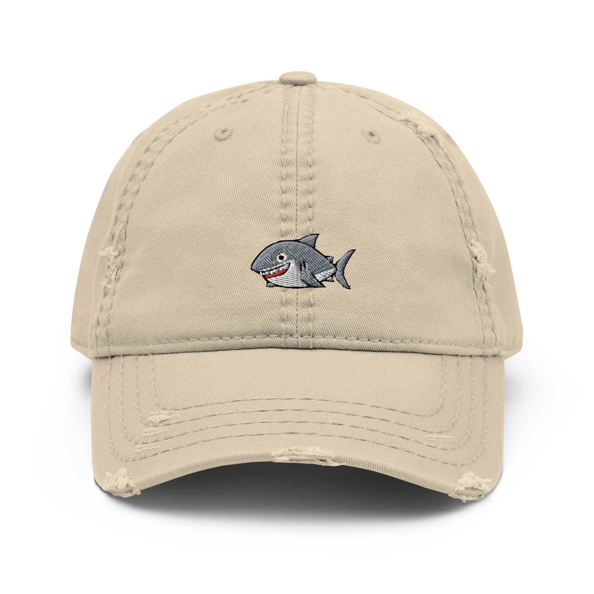 Shark Distressed Embroidered Dad Hat