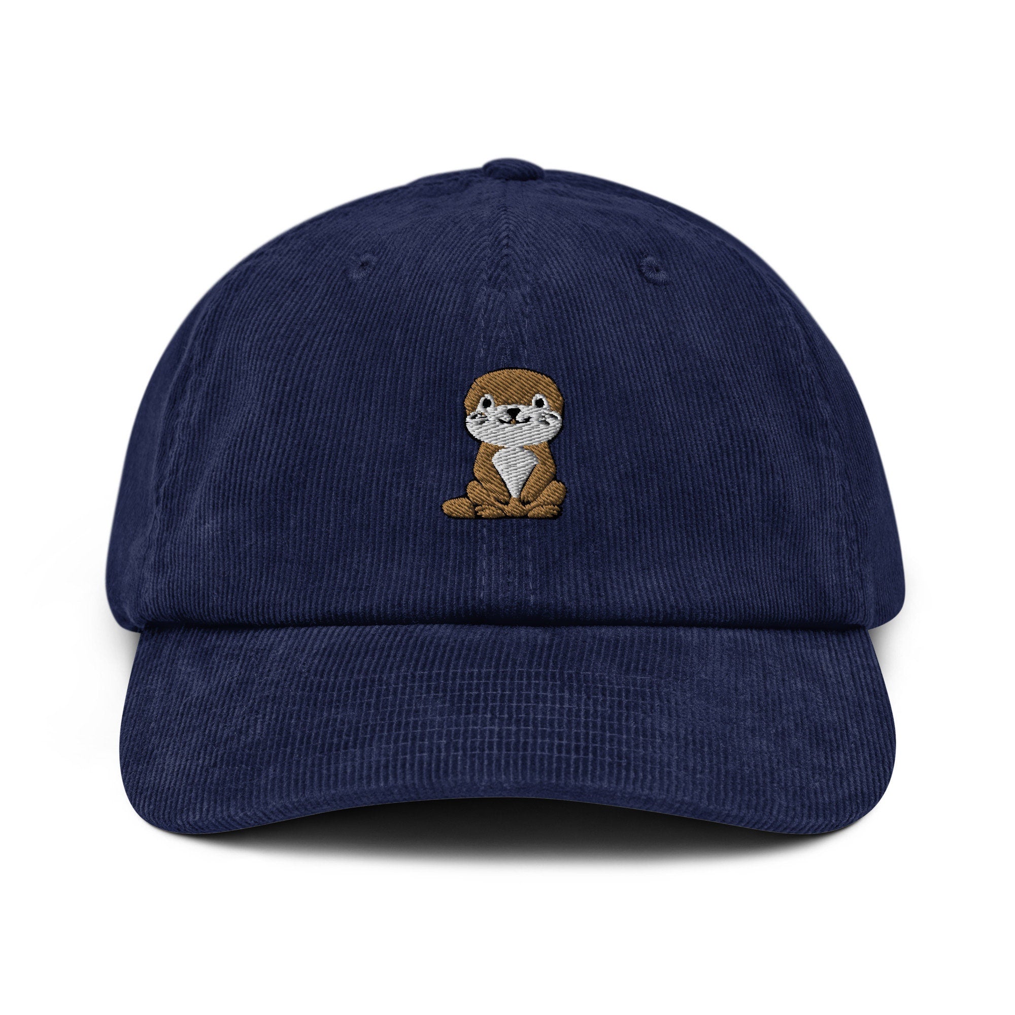 Cute Sea Otter Lover Corduroy Hat, Handmade Embroidered Corduroy Dad Cap - Multiple Colors