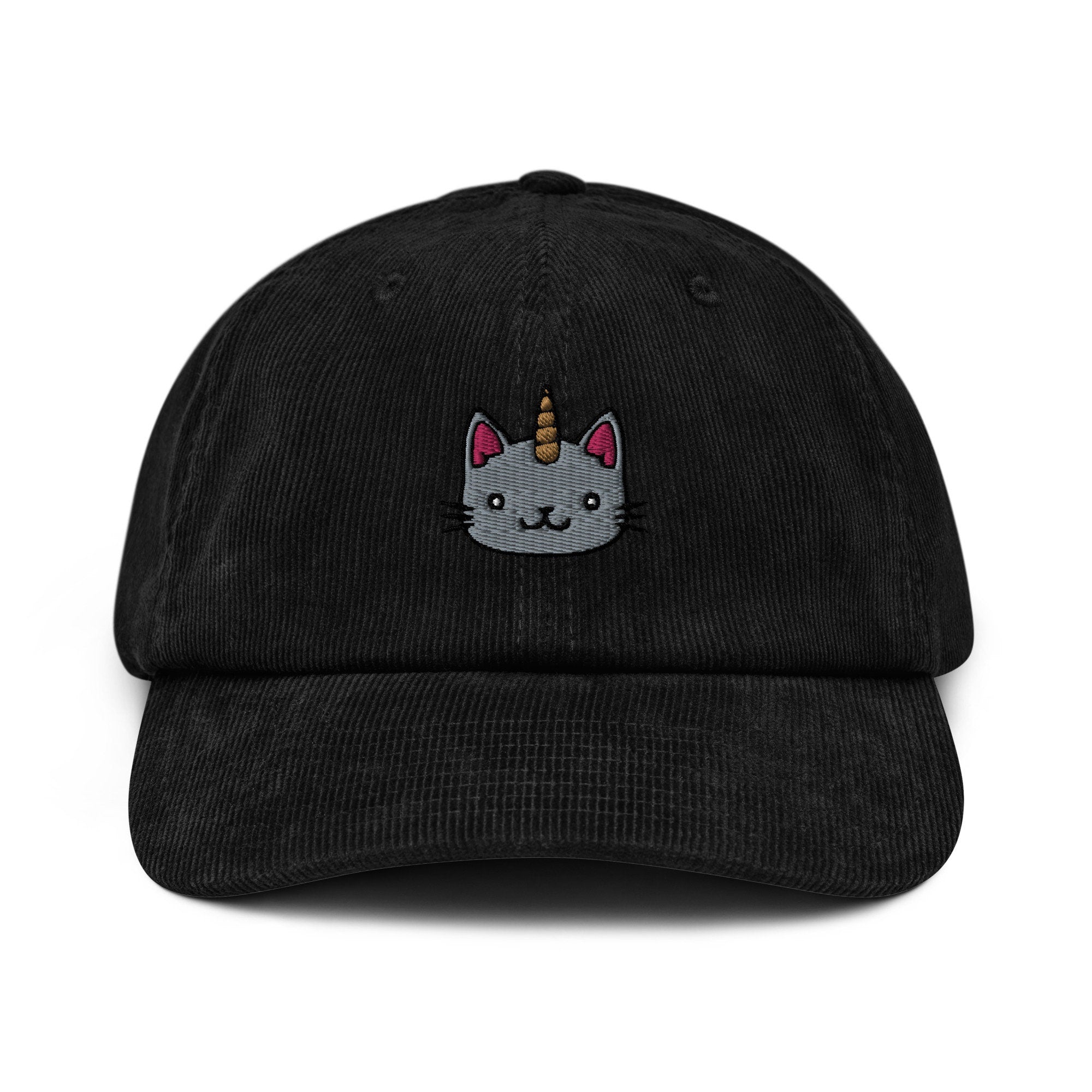 Unicorn Kitty Cat Embroidered Corduroy Dad Hat, Handmade Corduroy Baseball Cap Gift - Multiple Colors