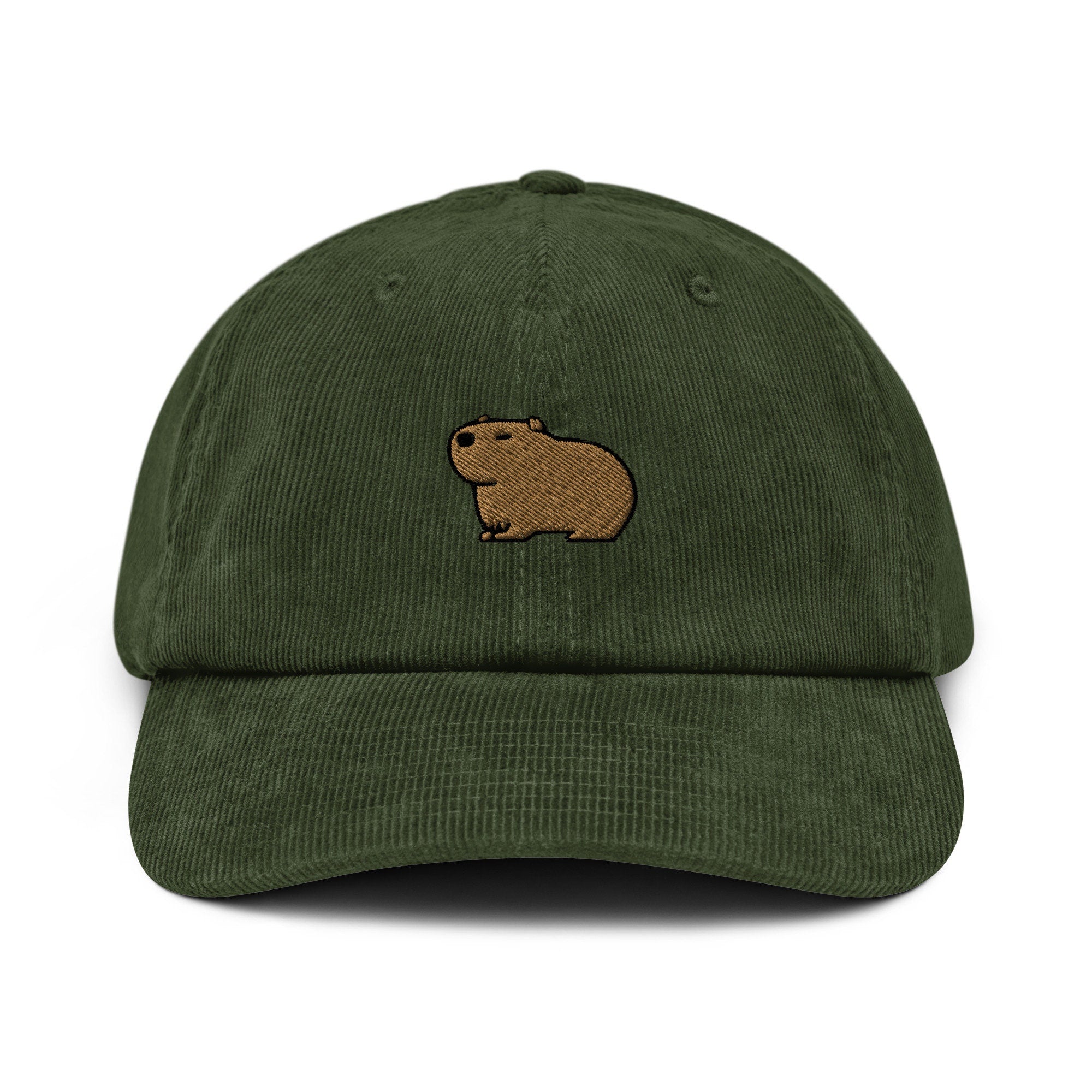 Capybara Embroidered Corduroy Dad Hat, Handmade Corduroy Baseball Cap Gift - Multiple Colors