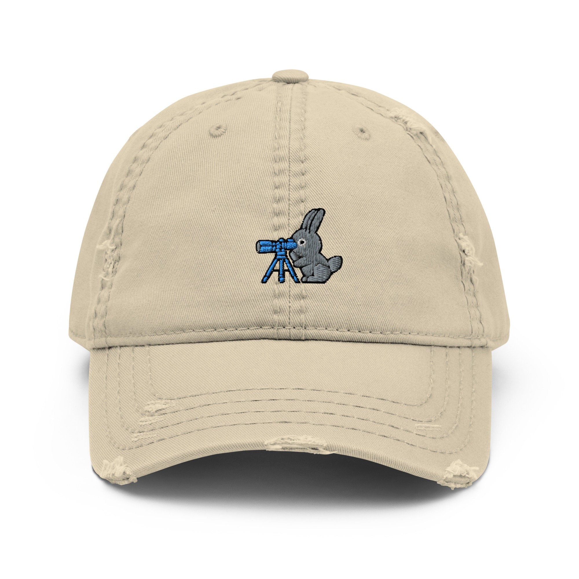 Telescope Bunny Distressed Embroidered Dad Hat
