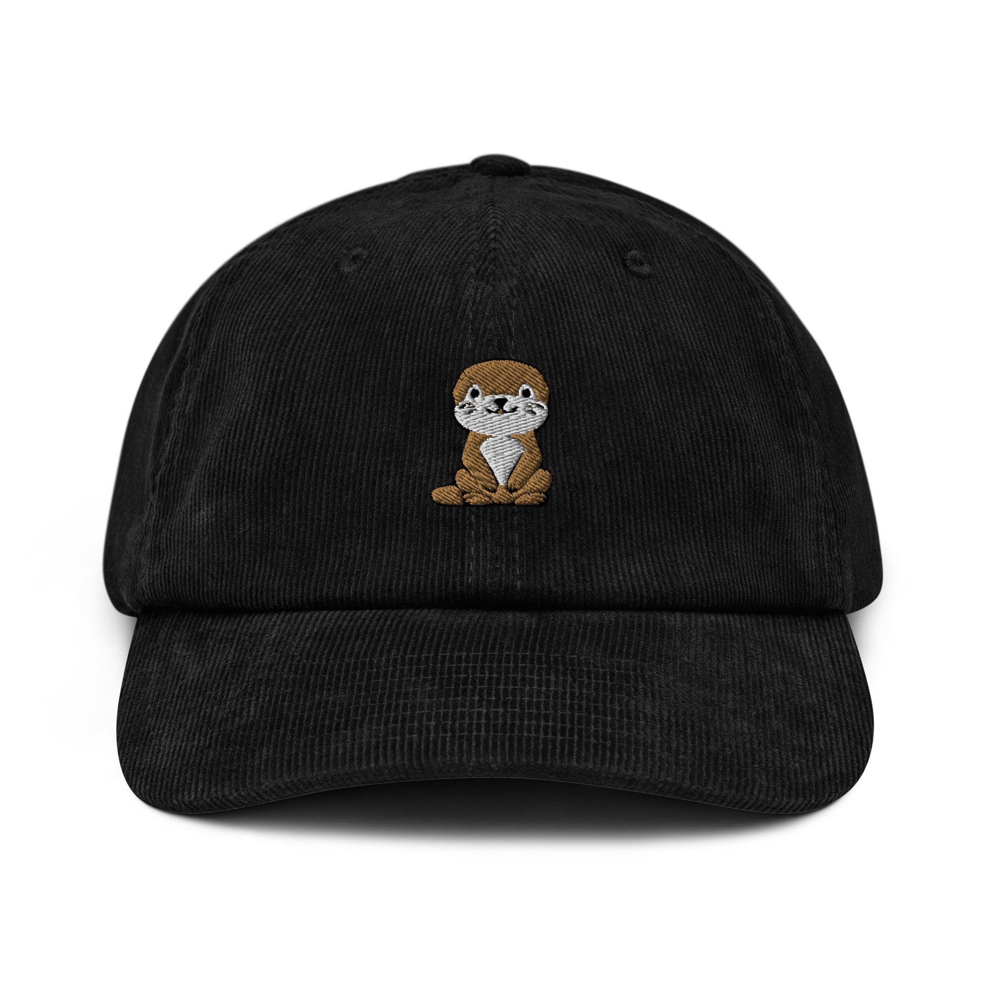 Cute Sea Otter Lover Corduroy Hat, Handmade Embroidered Corduroy Dad Cap - Multiple Colors