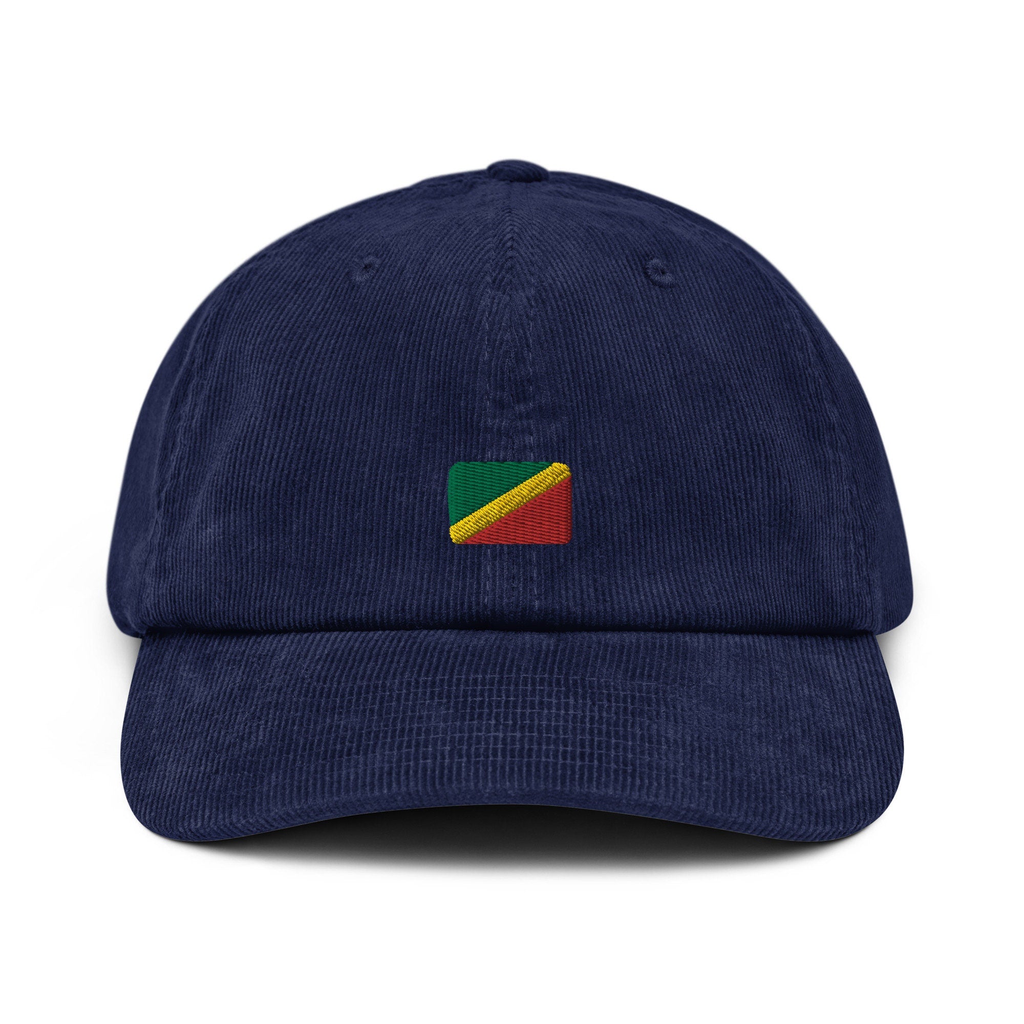 Congo Republic Corduroy Hat, Congolese Country Gift, Embroidered Congolese Flag, Handmade Congolese Flag Corduroy Hat, Congolese Flag