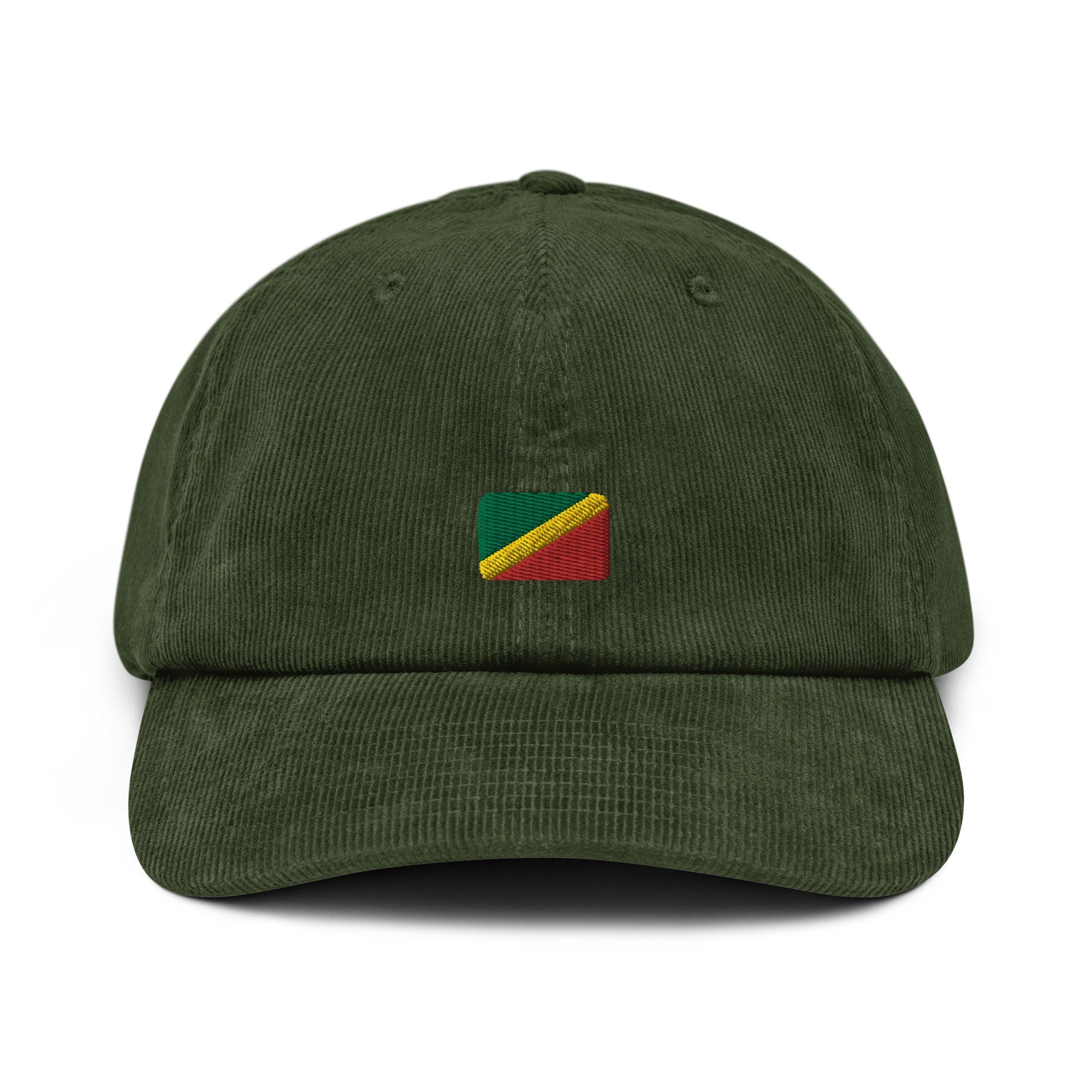 Congo Republic Corduroy Hat, Congolese Country Gift, Embroidered Congolese Flag, Handmade Congolese Flag Corduroy Hat, Congolese Flag