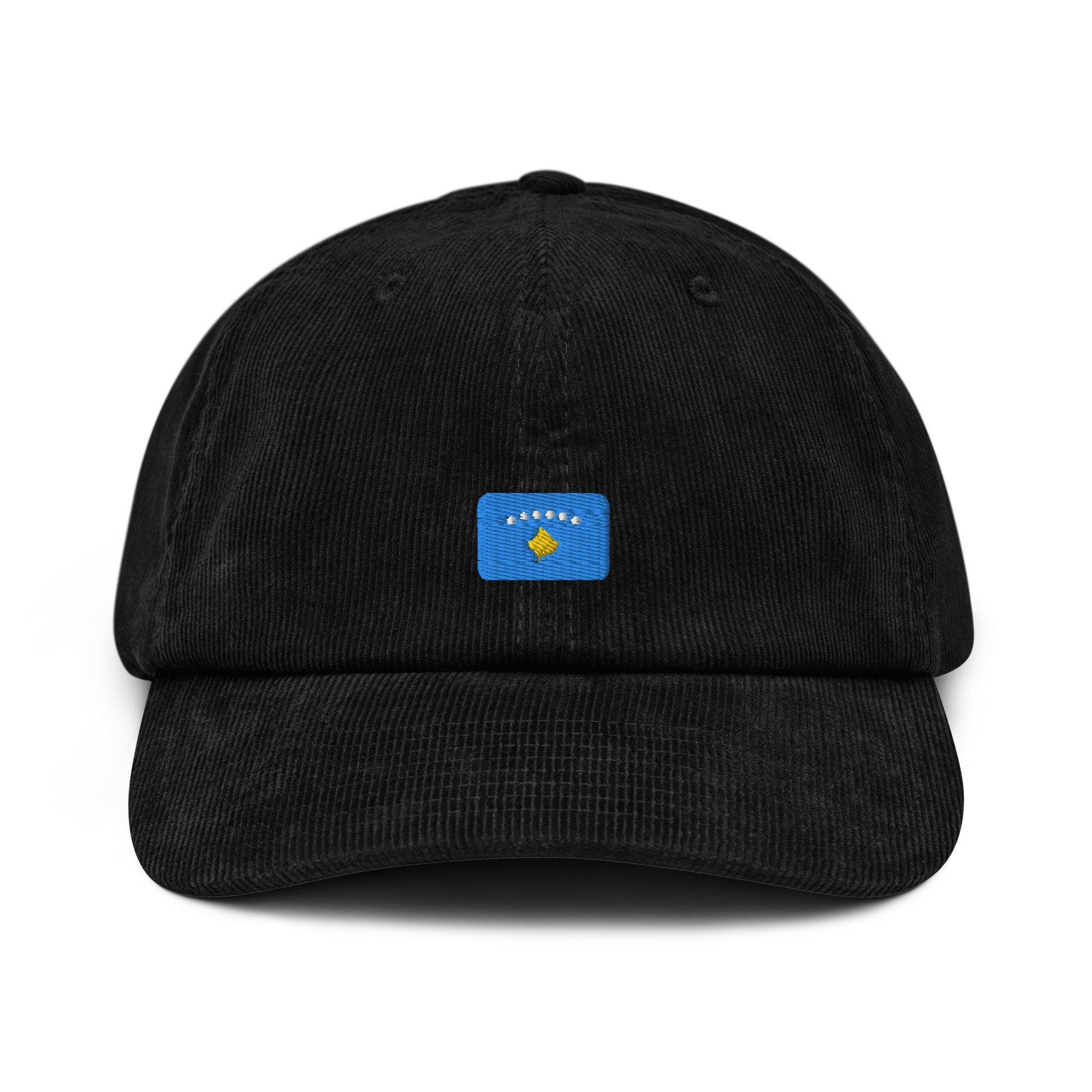 Kosovo Corduroy Hat, Kosovan Country Gift, Embroidered Kosovo Flag, Handmade Kosovo Flag Corduroy Hat, Kosovo Flag