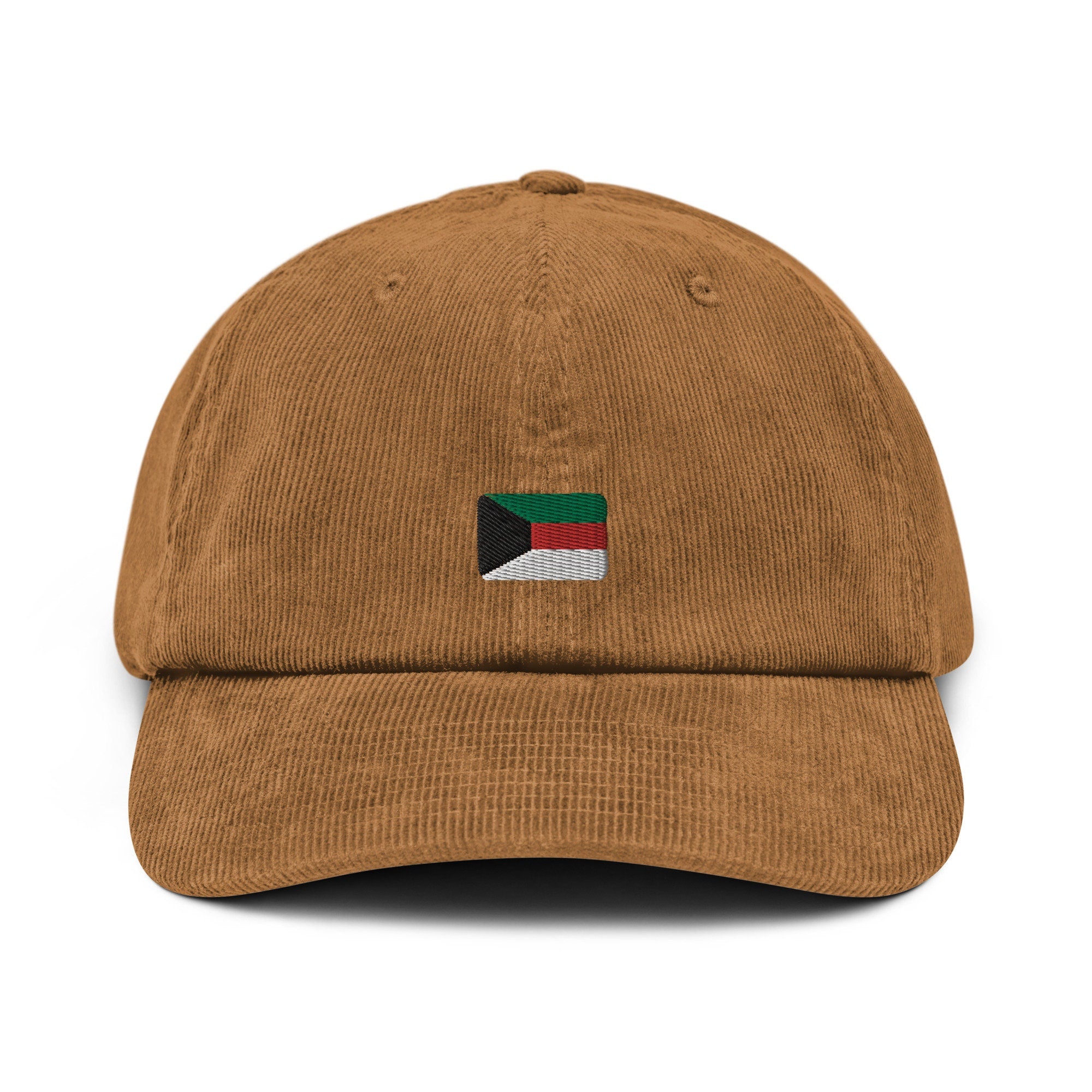 Kuwaiti Corduroy Hat, Kuwait Country Gift, Embroidered Kuwait Flag, Handmade Kuwait Flag Corduroy Hat, Kuwait Flag