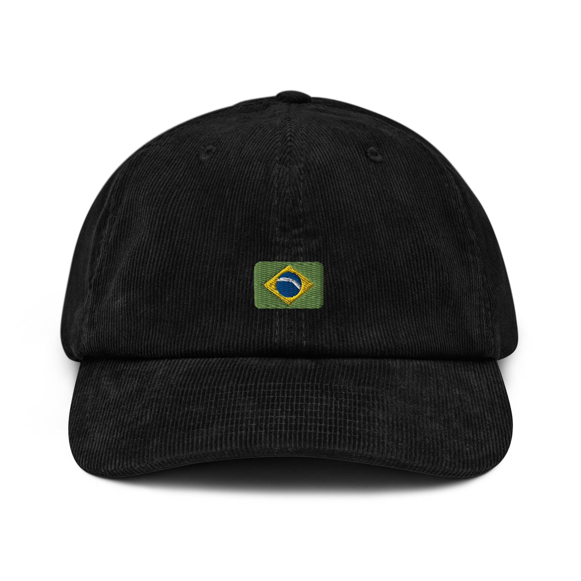 Brazil Corduroy Hat, Brazilian Country Gift, Embroidered Brazilian Flag, Handmade Brazilian Flag Corduroy Hat, Brazilian Flag