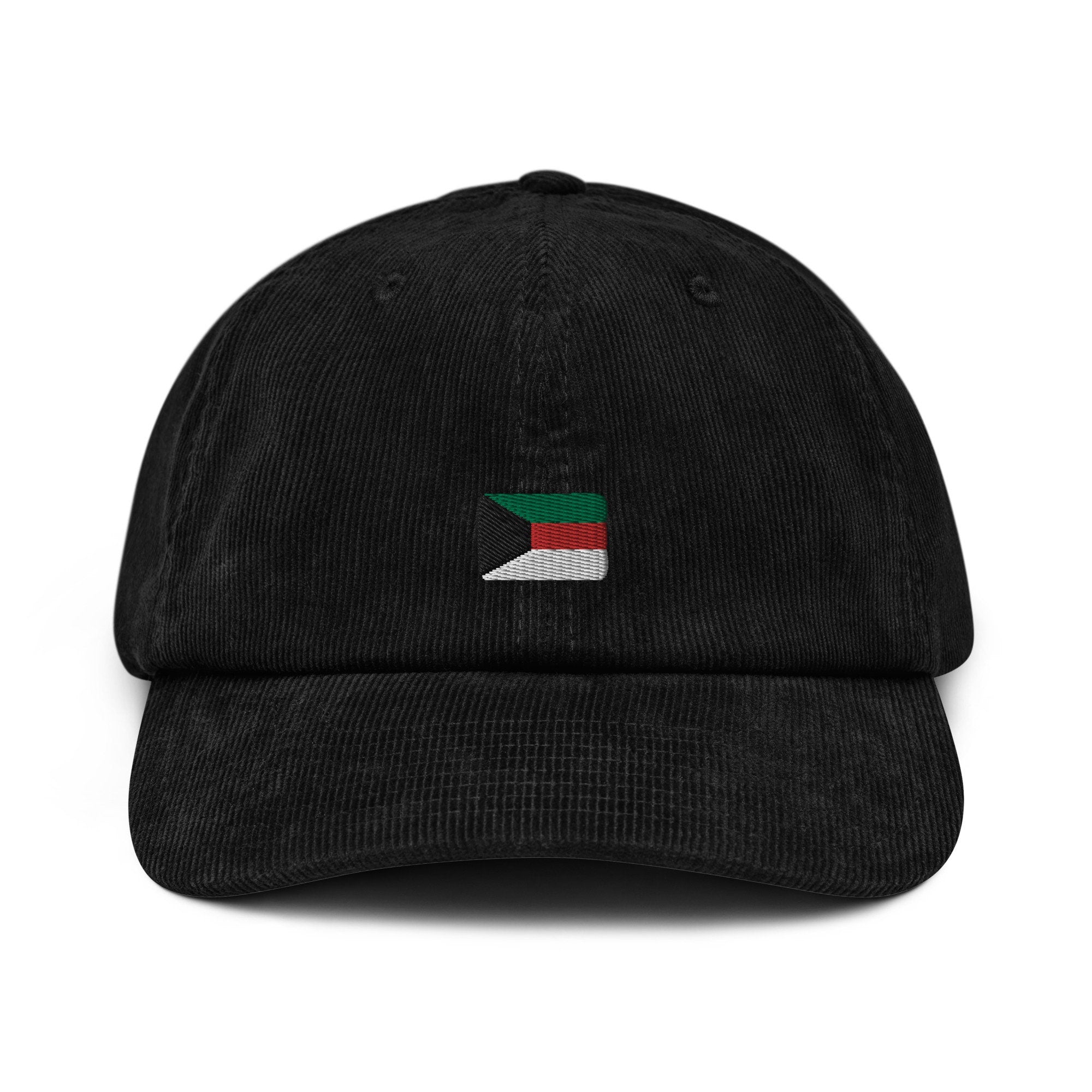 Kuwaiti Corduroy Hat, Kuwait Country Gift, Embroidered Kuwait Flag, Handmade Kuwait Flag Corduroy Hat, Kuwait Flag