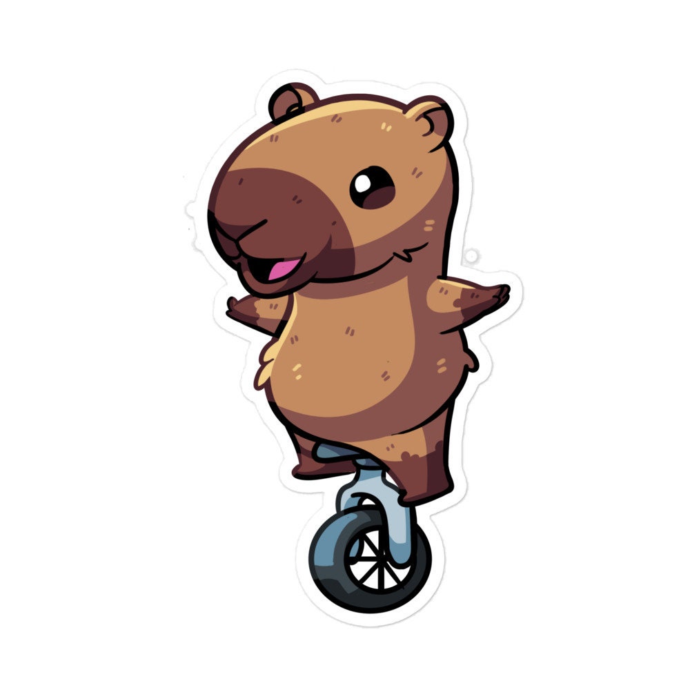 Capybara Decal, Waterproof Capybara Sticker, Unicycle Capybara Gift, Premium Capybara Sticker