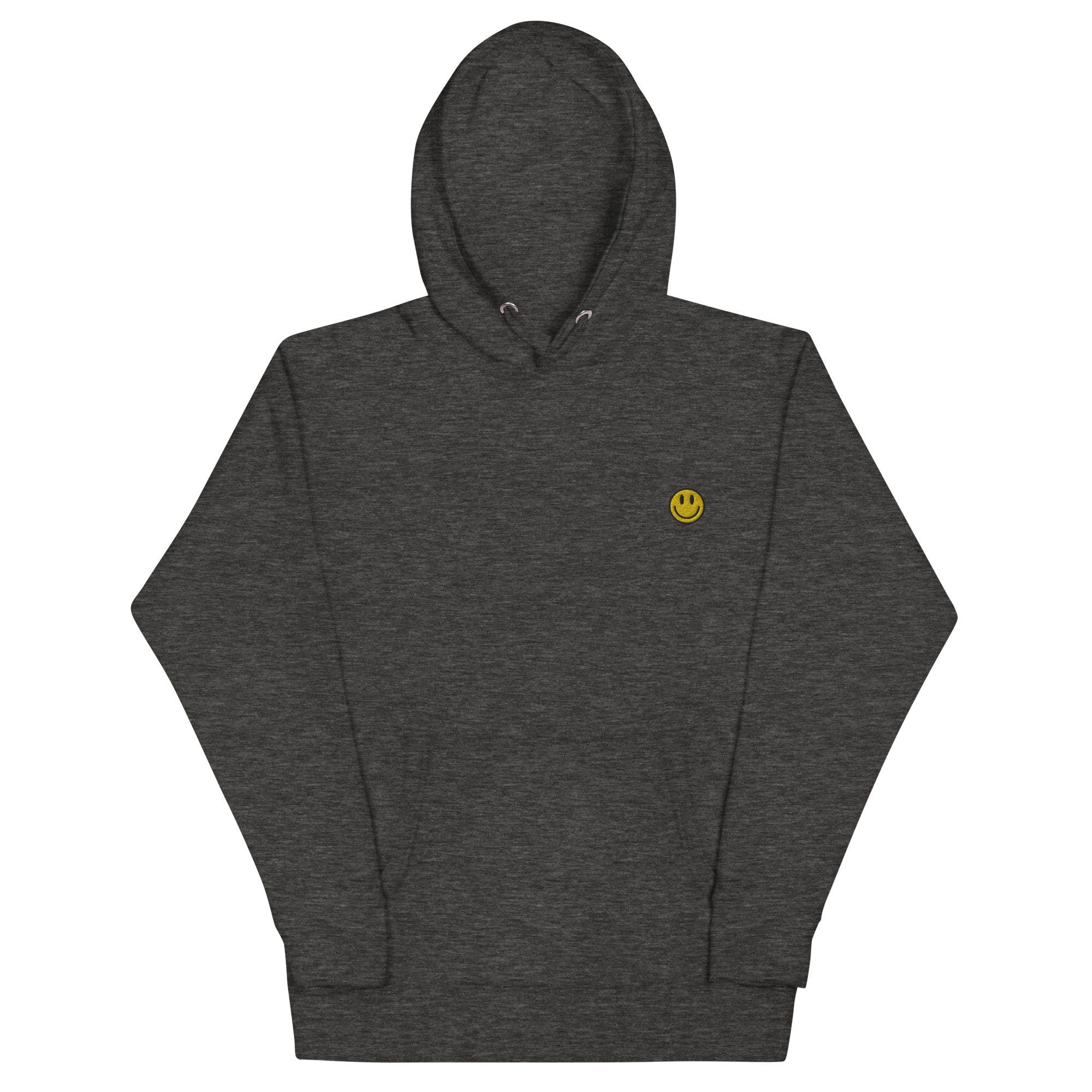 Smiley Face Unisex Hoodie, Handmade Embroidered Hoodie, Premium Hooded Sweater, Hoodie Embroidery - Multiple Colors